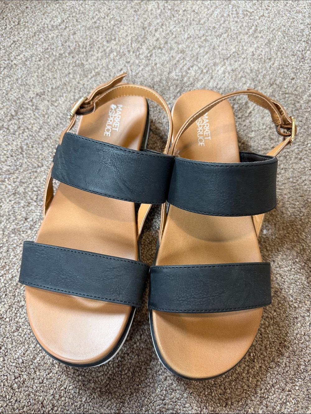 Market & Spruce Black and Tan Double-Strap Sandals
